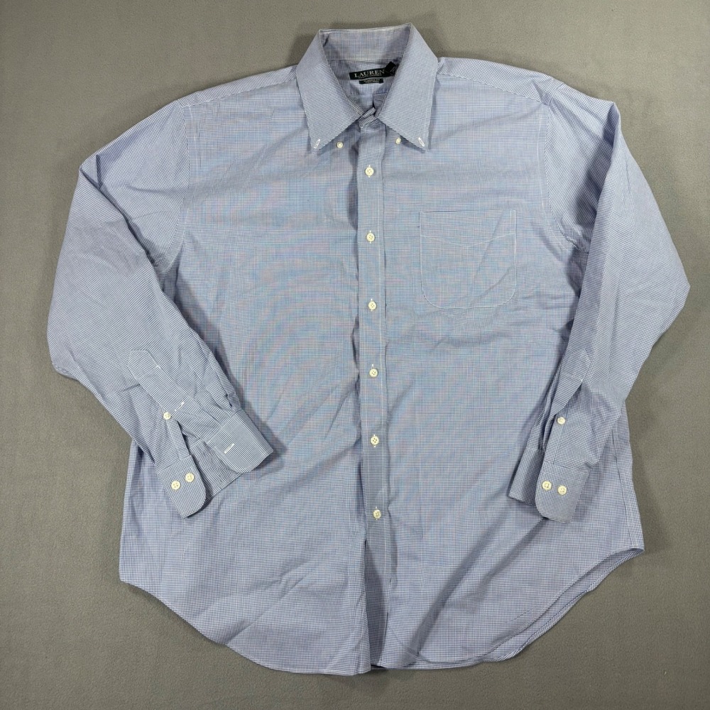 Lauren Ralph Lauren Shirt Mens 17.5 34/35 Blue Good Non Iron Micro Check